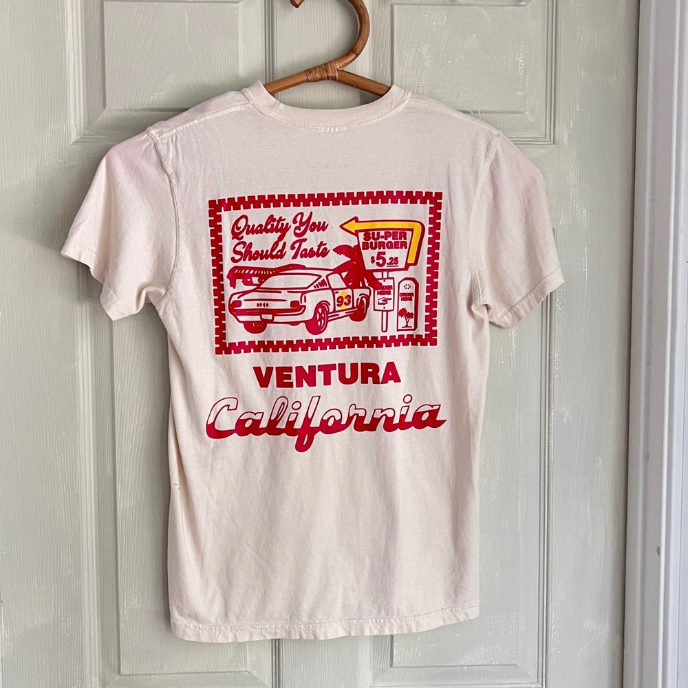 Super Duper Co Graphic T-Shirt Mens Small Ventura California Burger Cream Retro